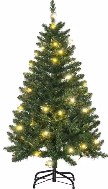 HOMCOM 4ft Prelit Artificial Christmas Tree with Warm White LED Lights, Green