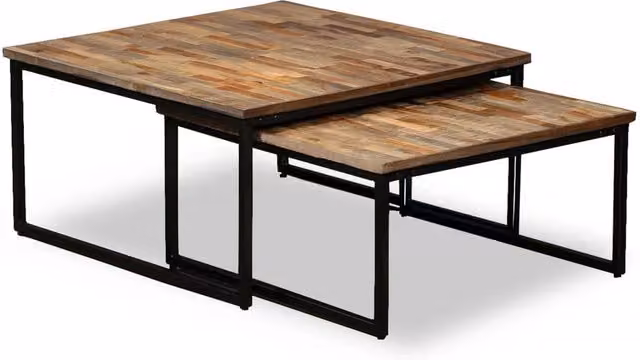 Berkfield Home Nesting Coffee Table Set of 2, Solid Reclaimed Teak Wood in Brown