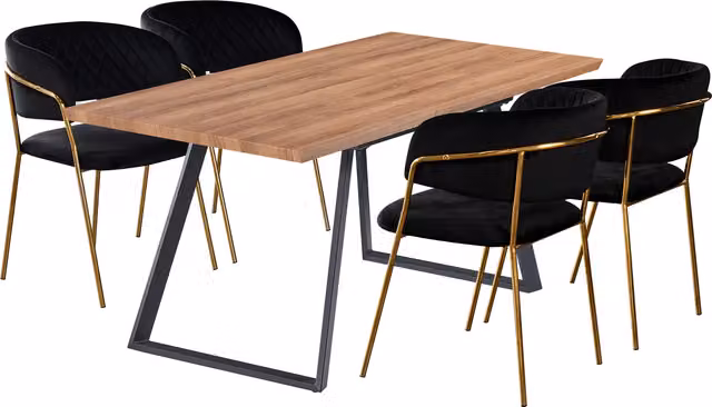 Life Interiors Atarah Toga LUX Modern Extendable Dining Set with Rectangular Table and 4 Chairs in Black and Gold
