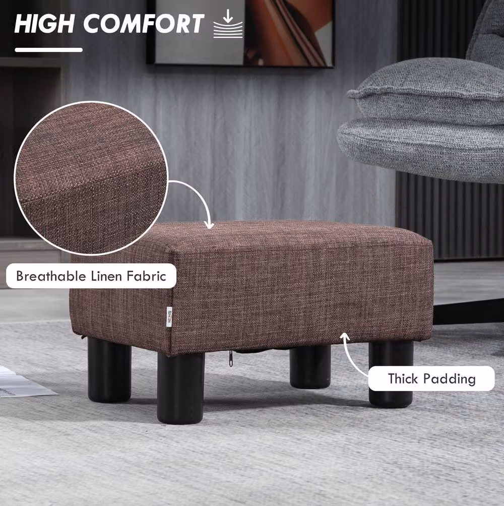 STILVORA Modern Rectangular Fabric Footstool with Brown Wooden Frame – 4