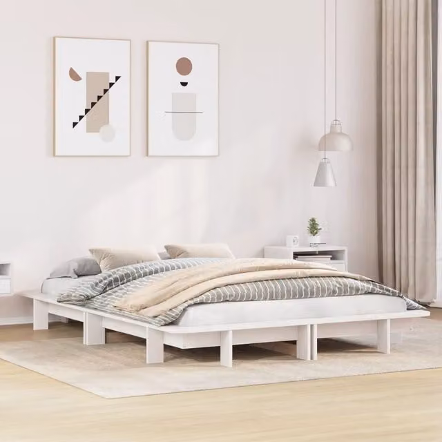 Berkfield Home Modern White Solid Pine Wood Bed Frame W/D/H: 140 x 200 cm