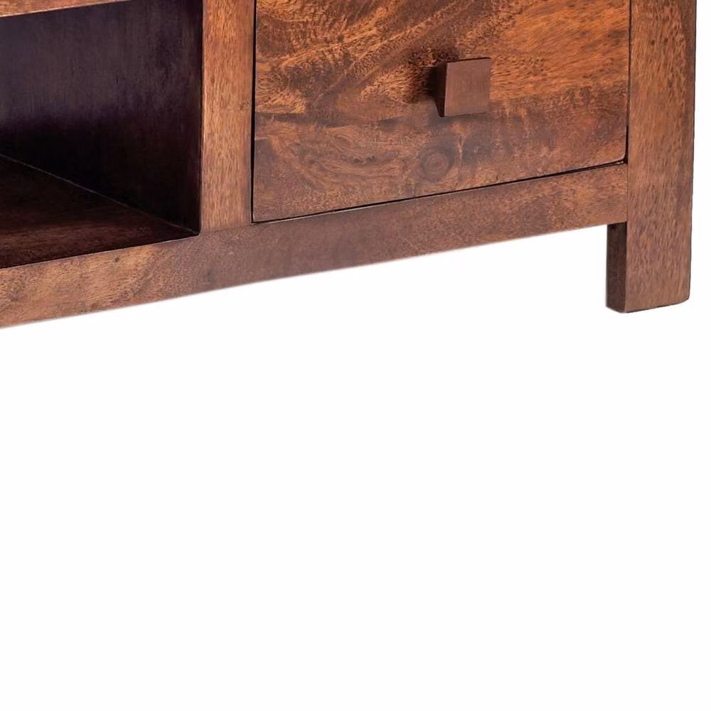 Wyld Haus Phuket Dark Mango Wood TV Media Unit in Brown with 2 Drawers and 1 Open Shelf, W/D/H: 145 x 40 x 40 cm – 3