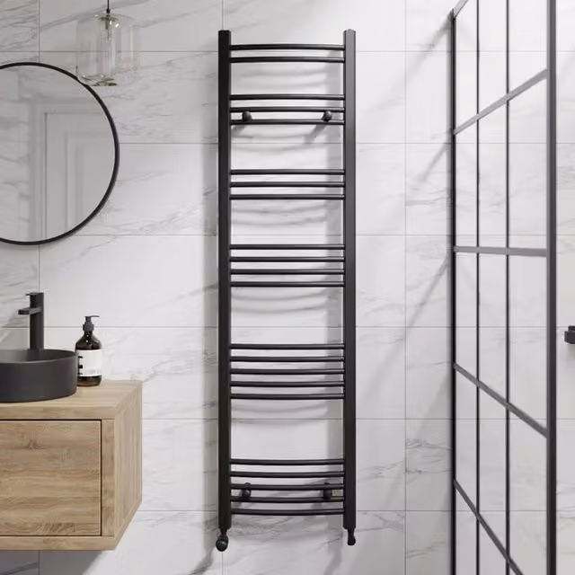 Temprazo Black Steel Wall Mounted Towel Rail W/D/H: 120 x 45 x 45 cm