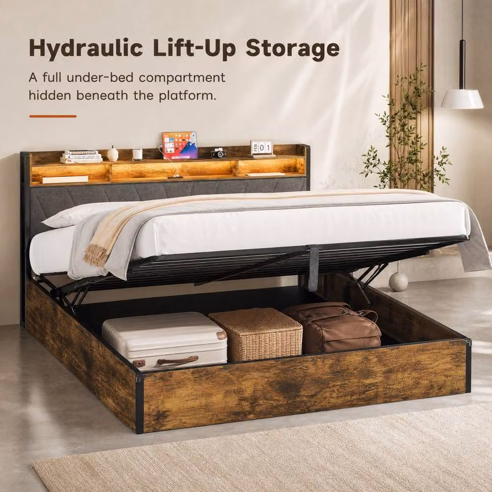 STILVORA King Size Ottoman Bed with LED Lighting, USB Charging Ports and Underbed Storage, Multicolour Fabric and Wood Construction, W/D/H: 180 x 200 x 109 cm – 2