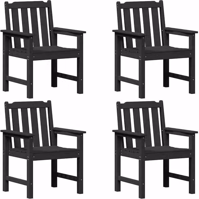 Berkfield Home Set of 4 Black Garden Dining Chairs in HDPE, W/D/H: 55.5 x 55.5 x 88 cm