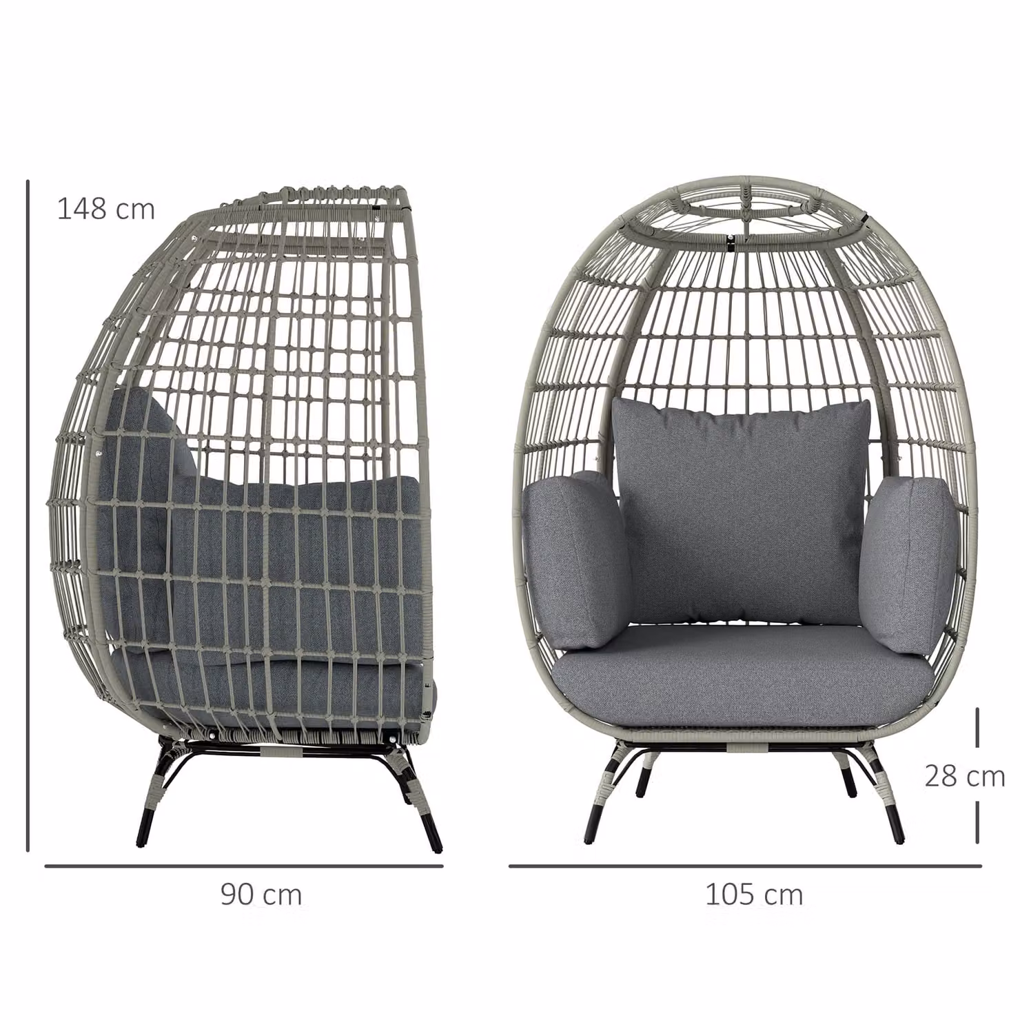 Outsunny Rattan Egg Lounge Chair with Cushions and Armrests, Charcoal Grey – 3