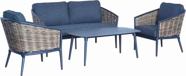 Signature Homes and Gardens Bolingbroke 4 Seater Aluminium Brown Wicker Sofa and Coffee Table Set in Dark Grey