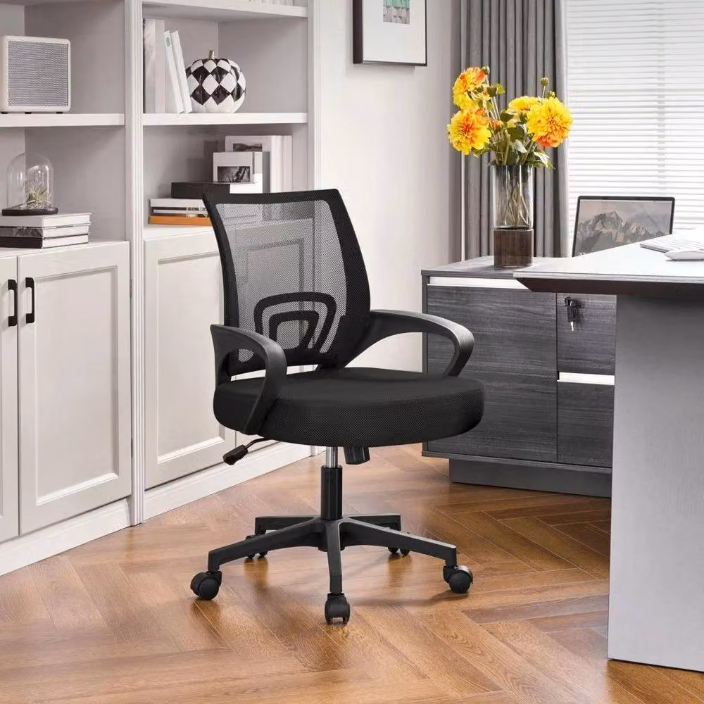 NESTLUNE Adjustable Swivel Mesh Office Chair in Black with Armrests and Headrest – 5