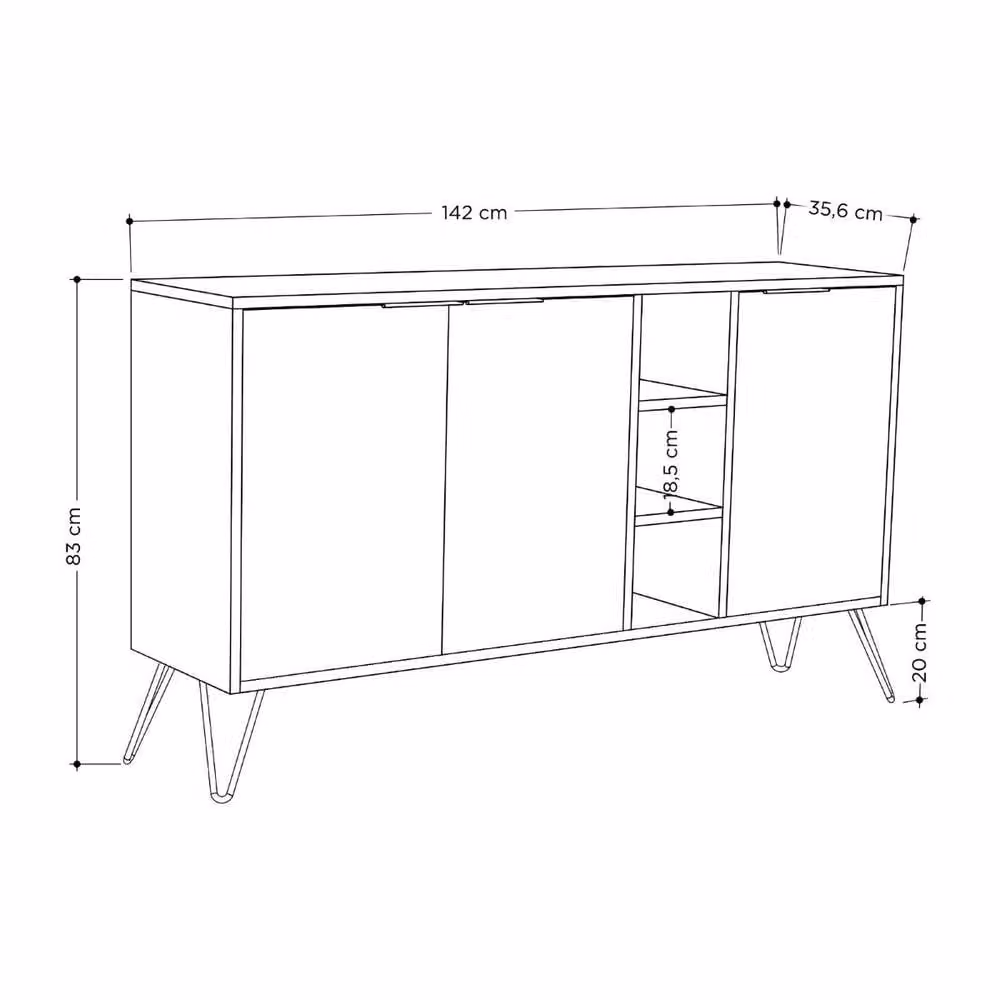 CALICOSY Clara Sideboard with 3 Niches and 3 Doors in Taupe Beige – 3