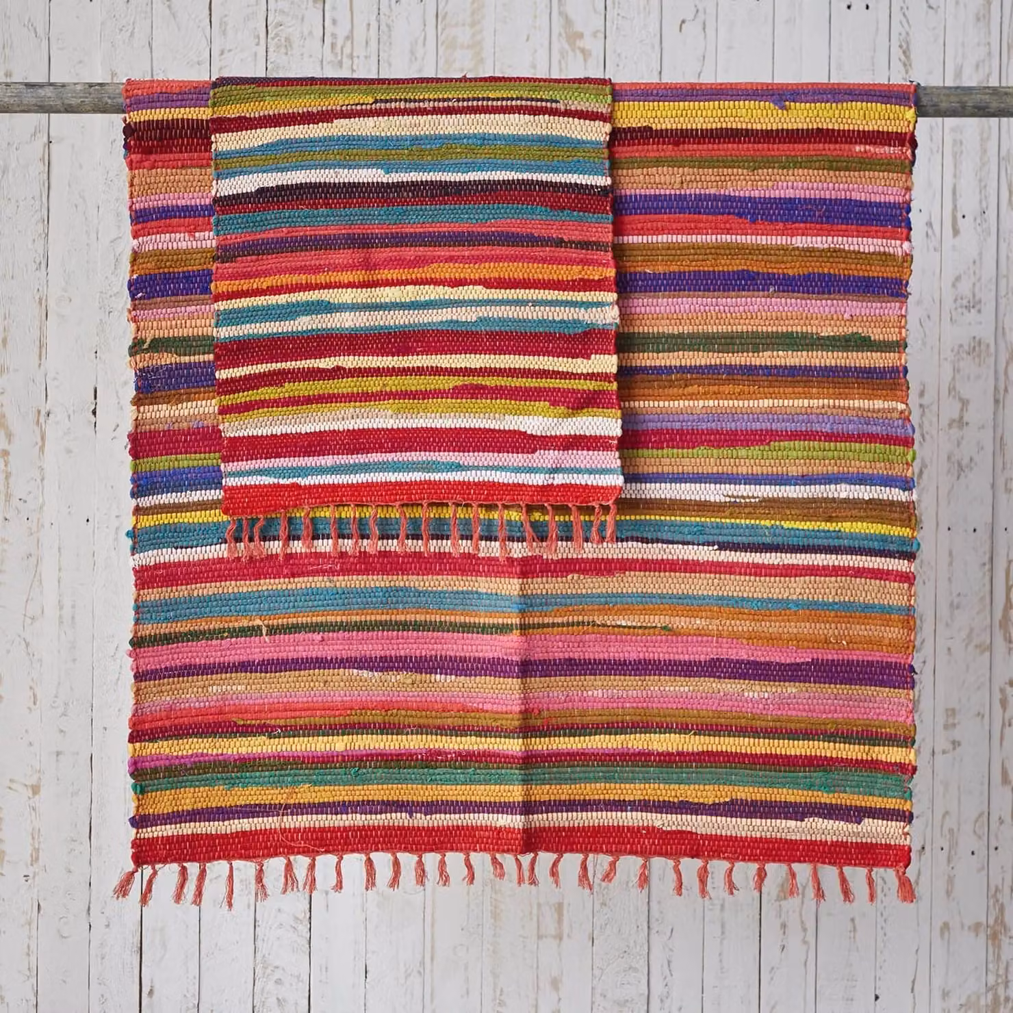 Paper High Multicoloured Striped Reclaimed Rag Rug, W: 75 cm, L: 180 cm – 4