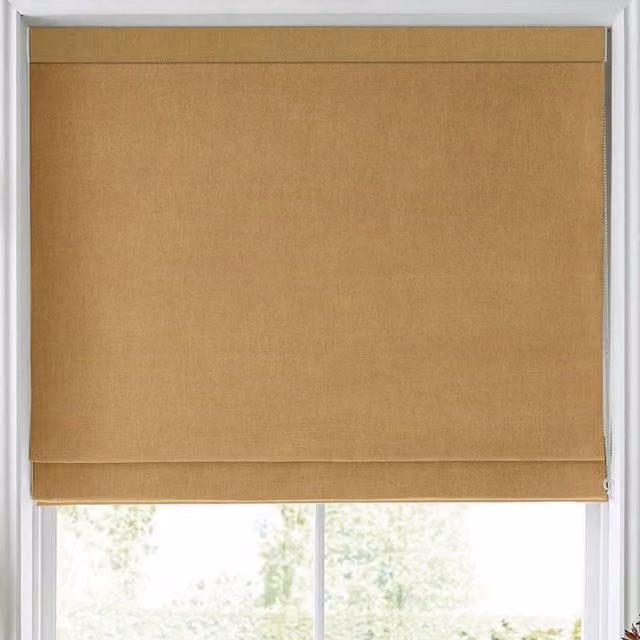 Laura Ashley Swanson Made to Measure Blackout Roman Blind in Amber Yellow and Orange