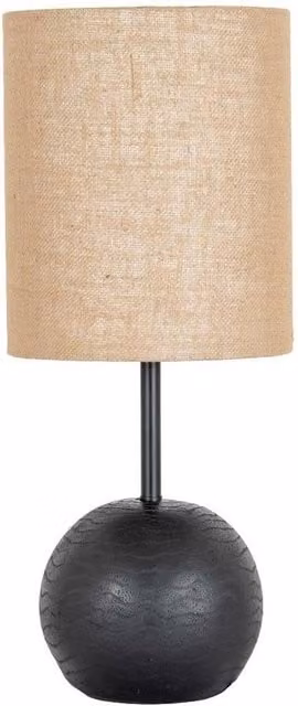 Lemon Pavilion Cannon Table Lamp in Black with Beige Hessian Shade, W25 x D25 x H61 cm – 1