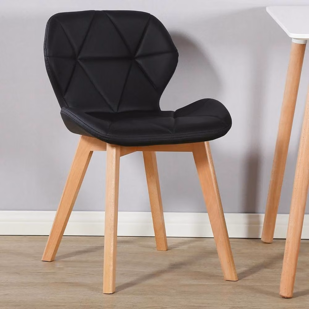 VOGREX Set of 2 Diamond Dining Chairs in Black Synthetic Leather with Beech Wood Legs – 4