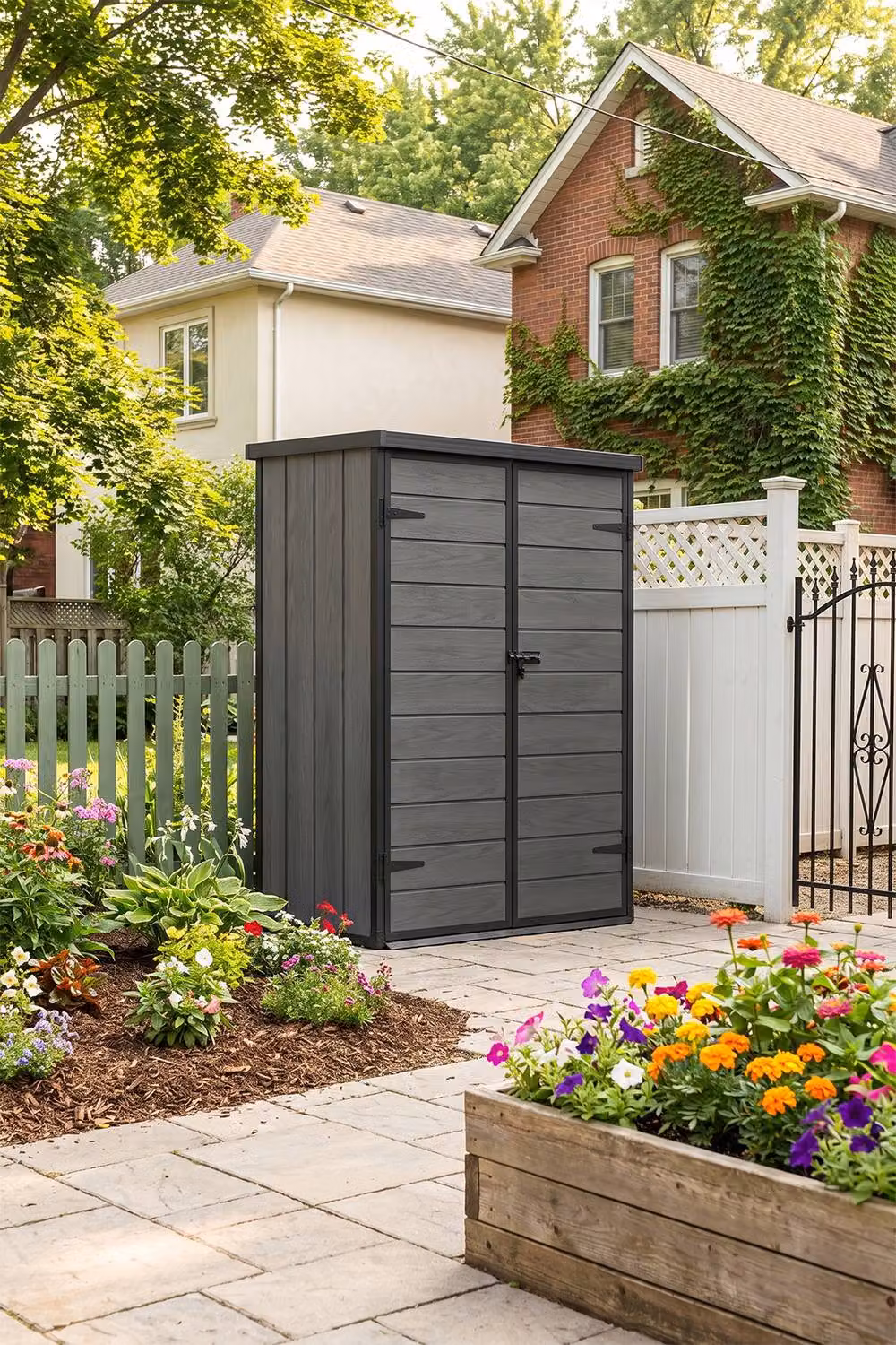 Living and Home Dark Grey Pent Outdoor Garden Tool Storage Shed with Double Doors, W: 152.4 cm, D: 91.44 cm, H: 170 cm – 2