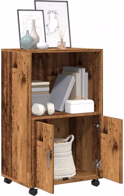 Berkfield Home Rolling Cabinet in Old Wood Brown, W/D/H: 55 x 40 x 91 cm