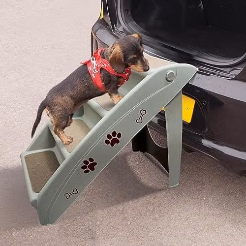 Folding Pet Steps for Dogs and Cats with Non-Slip Carpeted Surface, Grey Plastic, H 49 x W 39 x D 62 cm – 3