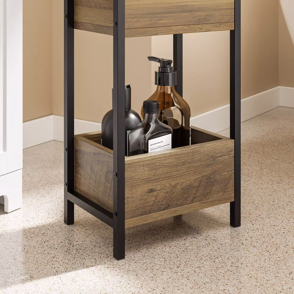 SoBuy 4-Tier Industrial Freestanding Storage Rack in Brown and Black Wood and Metal – 4