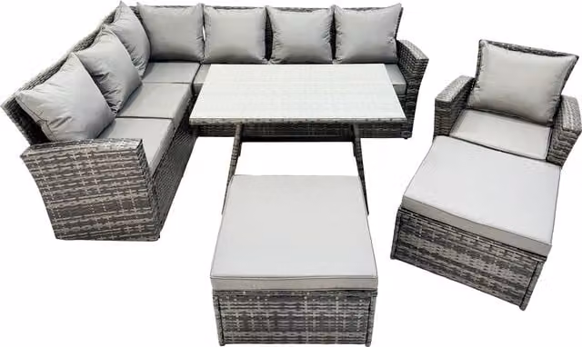 Fimous 9 Seat Rattan High Back Corner Sofa Set with Large Stool in Dark Grey – 1