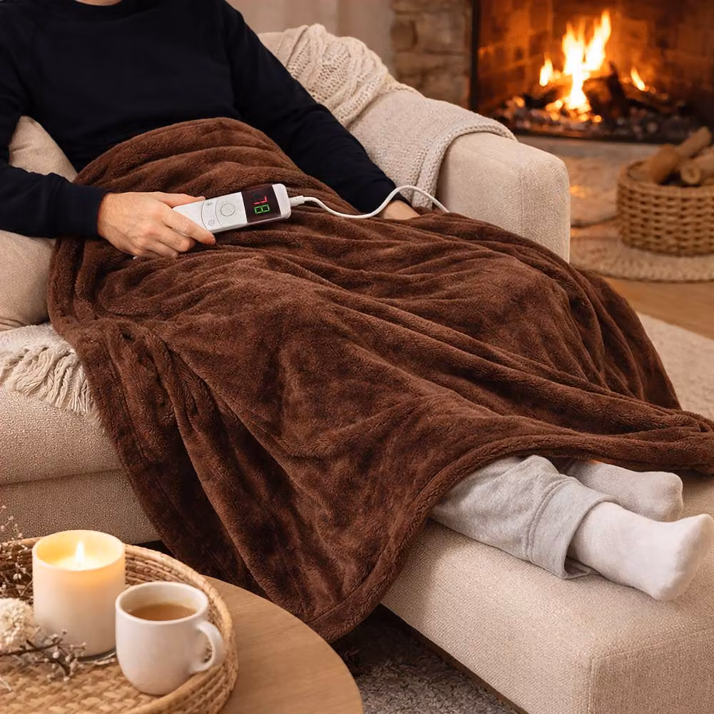 Marco Paul Brown Electric Fleece Throw Blanket with 10 Heat Settings and Auto Shut Off – 7