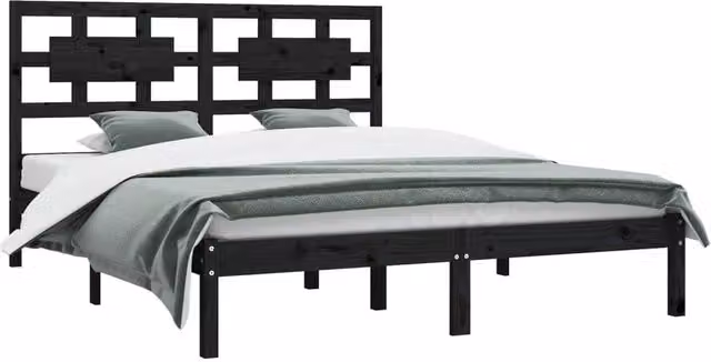Berkfield Home Beautiful Bed Frame in Black Solid Pine Wood, W/D/H: 200 x 200 x 205.5 cm