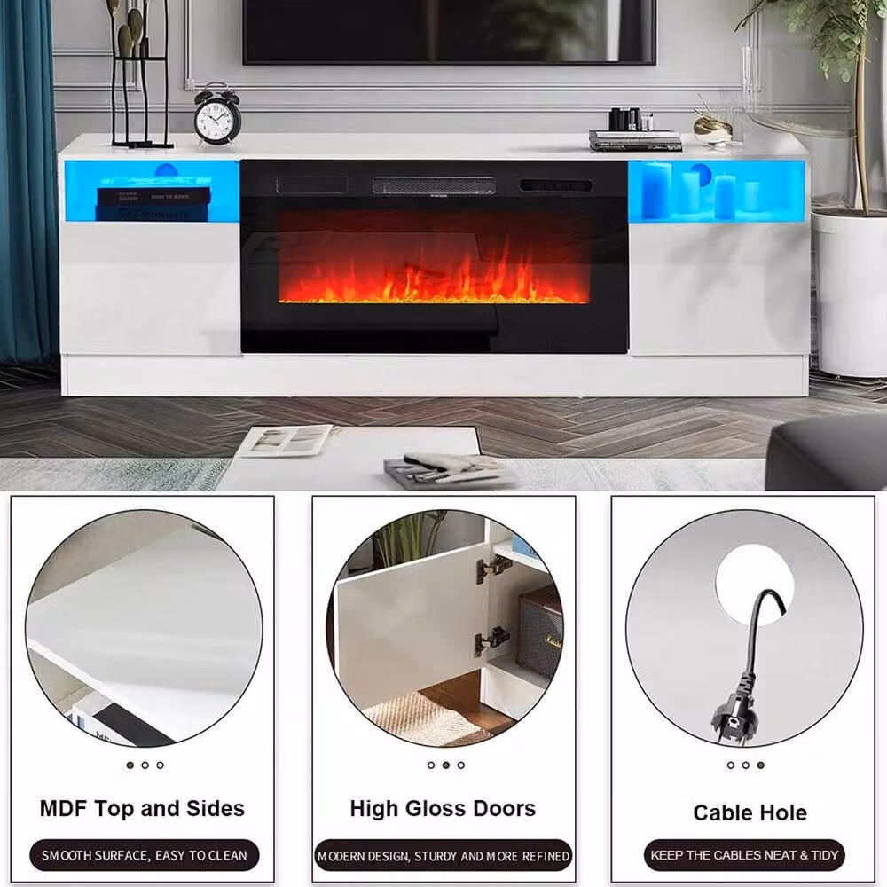 FORGEVIO Modern Glossy White Living Room TV Stand Unit Cabinet – 2