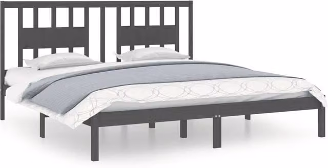 Berkfield Home Grey Solid Pine Wood Bed Frame W/D/H: 200 x 200 cm