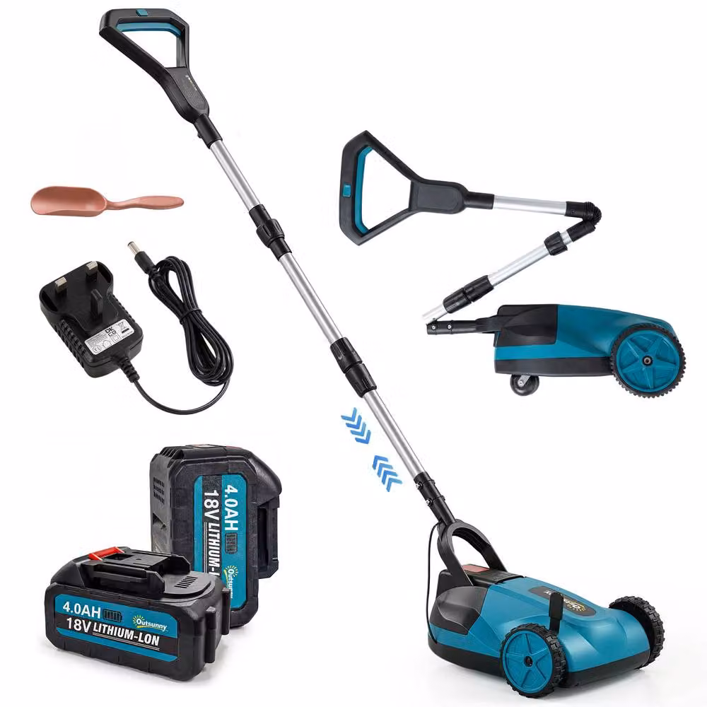 OUTSUNNY 18V Cordless Lawnmower in Blue with 2 x 4Ah Rechargeable Batteries and Charger – 2
