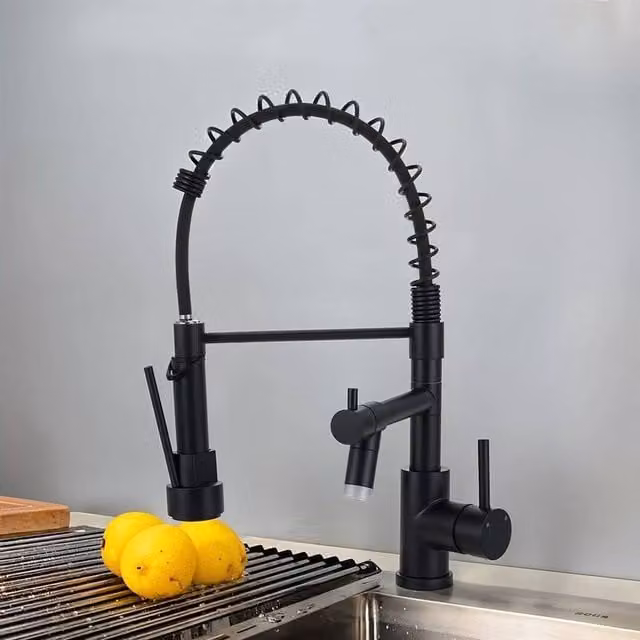 Kelvenix Matt Black Commercial Kitchen Sink Faucet with Pull Out Spout and Spray Function