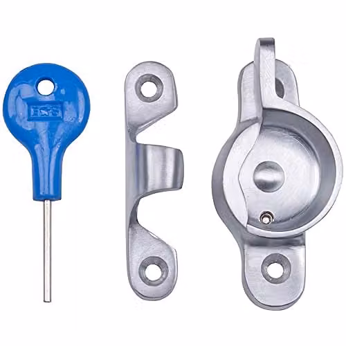 Loops Fitch Pattern Sash Window Fastener in Satin Chrome with 49mm Fixing Centres