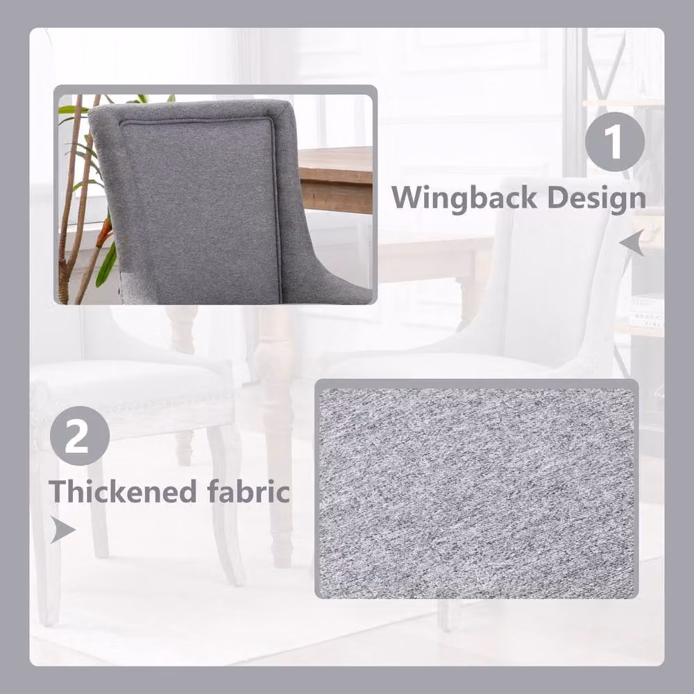 HomeTouch Bewley Set of 2 Grey Linen Upholstered Dining Chairs with Oak Wood Legs – 3