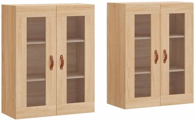 Berkfield Home Set of 2 Wall Mounted Cabinets in Light Oak Sonoma with Glass Doors