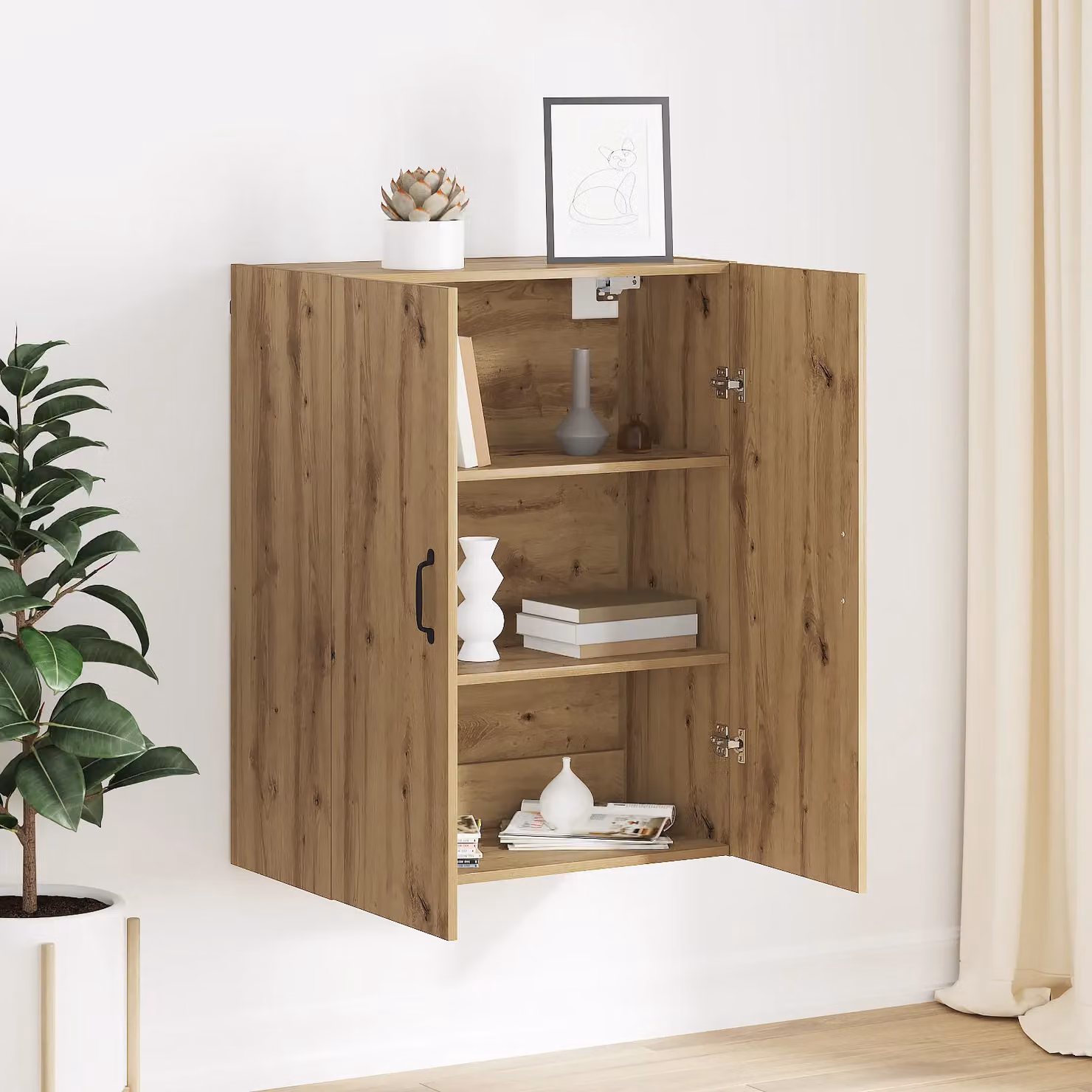 Berkfield Home Artisan Oak Hanging Cabinet in Brown, W/D/H: 69.5 x 34 x 90 cm – 2