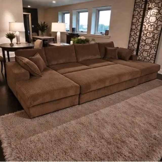 Snug Furniture Birmingham Ltd Large Double Corner Sofa with Footstool in Chocolate Jumbo Cord