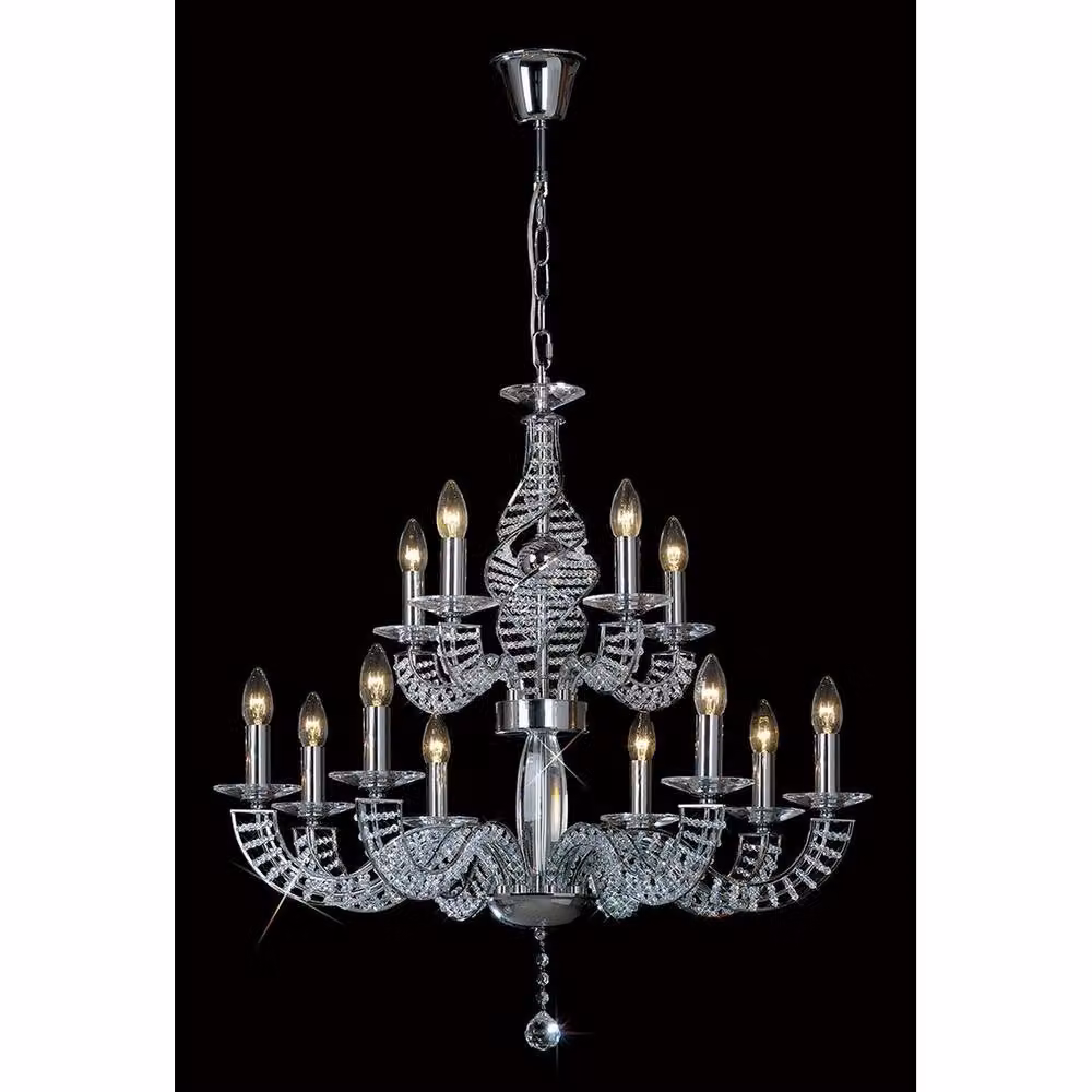 Netlighting Santo 2 Tier 12 Light Pendant with Grey Crystal and Polished Chrome Finish (E14) – 2