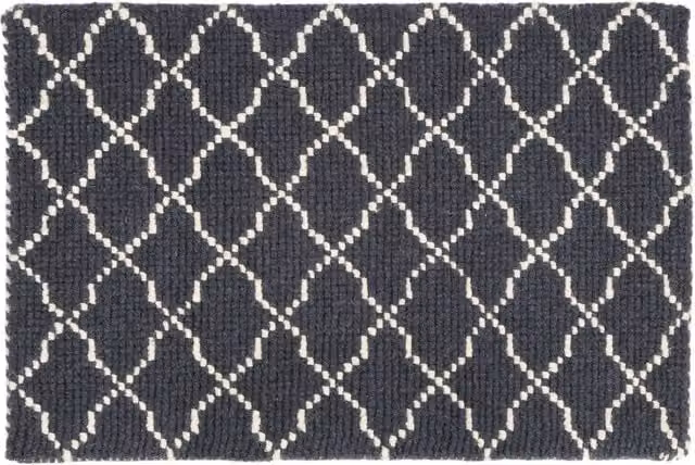 Orsina Grey and White Woven Diamond Pattern Rectangular Wool and Cotton Rug – 1