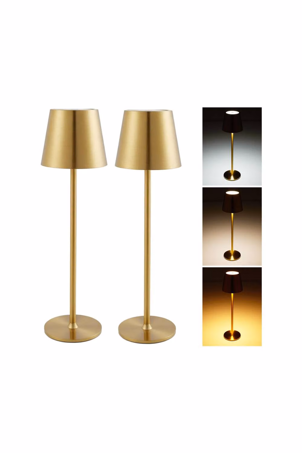 Living and Home Set of 2 Rechargeable Dimmable LED Metal Table Lamps in Gold/Brass – 3