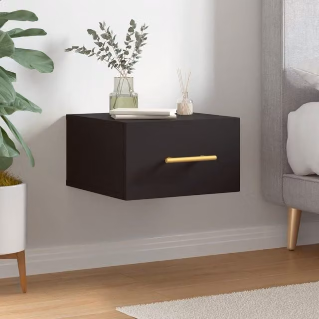 Berkfield Home Wall-mounted Bedside Cabinet in Black, W/D/H: 35 x 35 x 20 cm