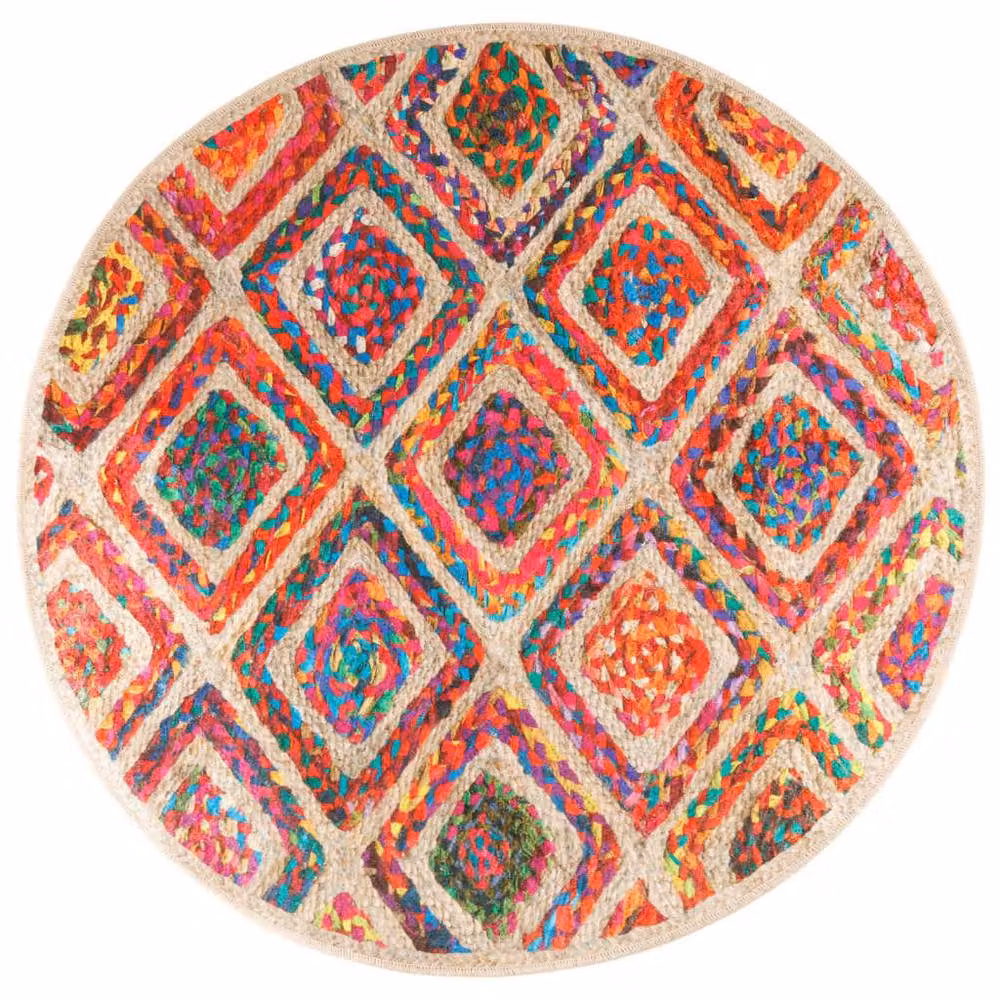 Berkfield Home Washable Multicolour Round Boho Rug with Anti Slip Base, Diameter: 120 cm – 2