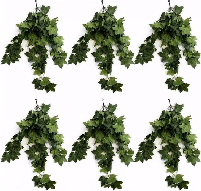 Pack of 6 Artificial Green Hanging Grape Ivy Plants, 70cm