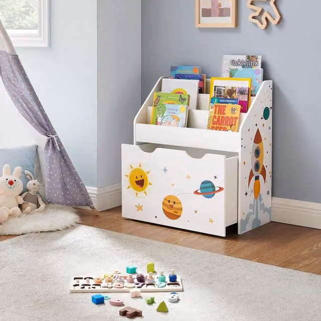 SONGMICS Kids Bookshelf and Toy Organiser, White, W/D/H: 70.0 x 29.5 x 70.0 cm