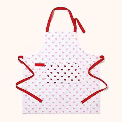 Homescapes Red, Pink and White Cotton Apron W/H: 80 x 85 cm