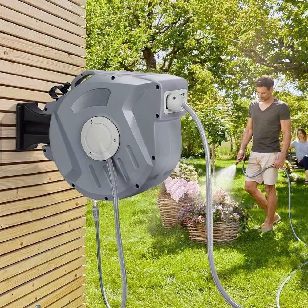 FLAVORA Auto Retractable Wall Mounted Water Hose Reel, 20m, Grey – 2
