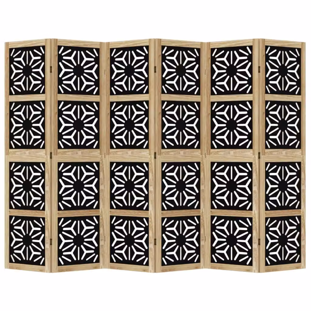 Berkfield Home 6 Panel Geometric Room Divider in Brown and Black Solid Paulownia Wood – 3