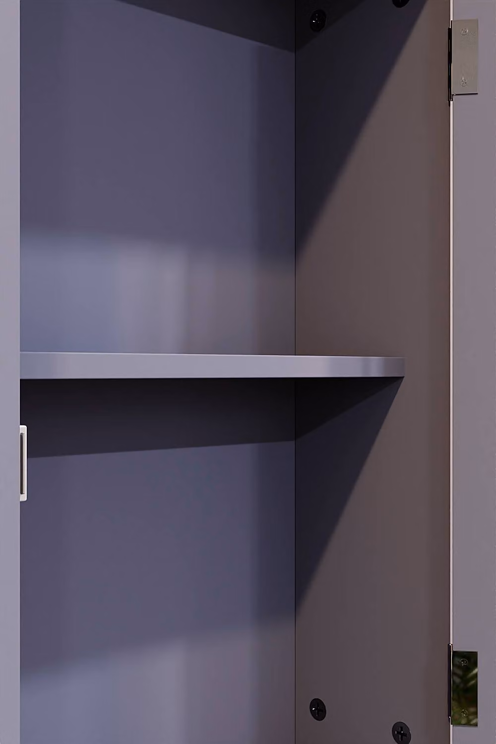 HD Designs Priano 1 Door Mirrored Wall Cabinet with Internal Shelves in Matt Dark Grey – 3