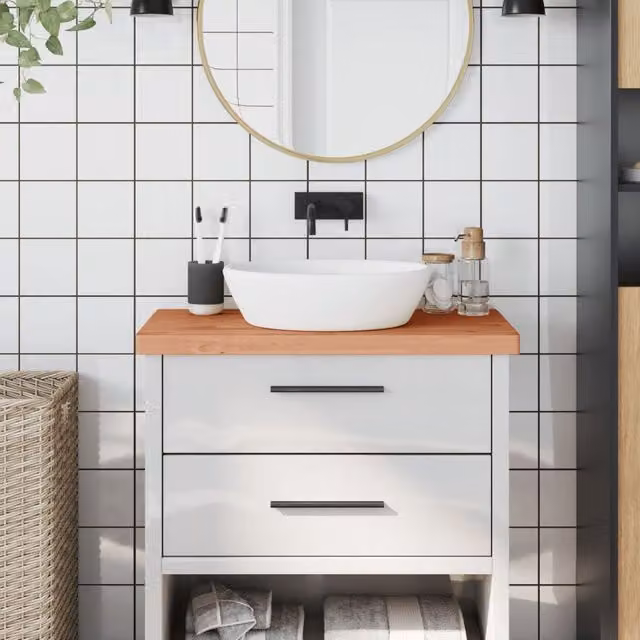 Berkfield Home Solid Wood Beech Bathroom Countertop, Brown, W: 80 cm, D: 40 cm, H: 4 cm