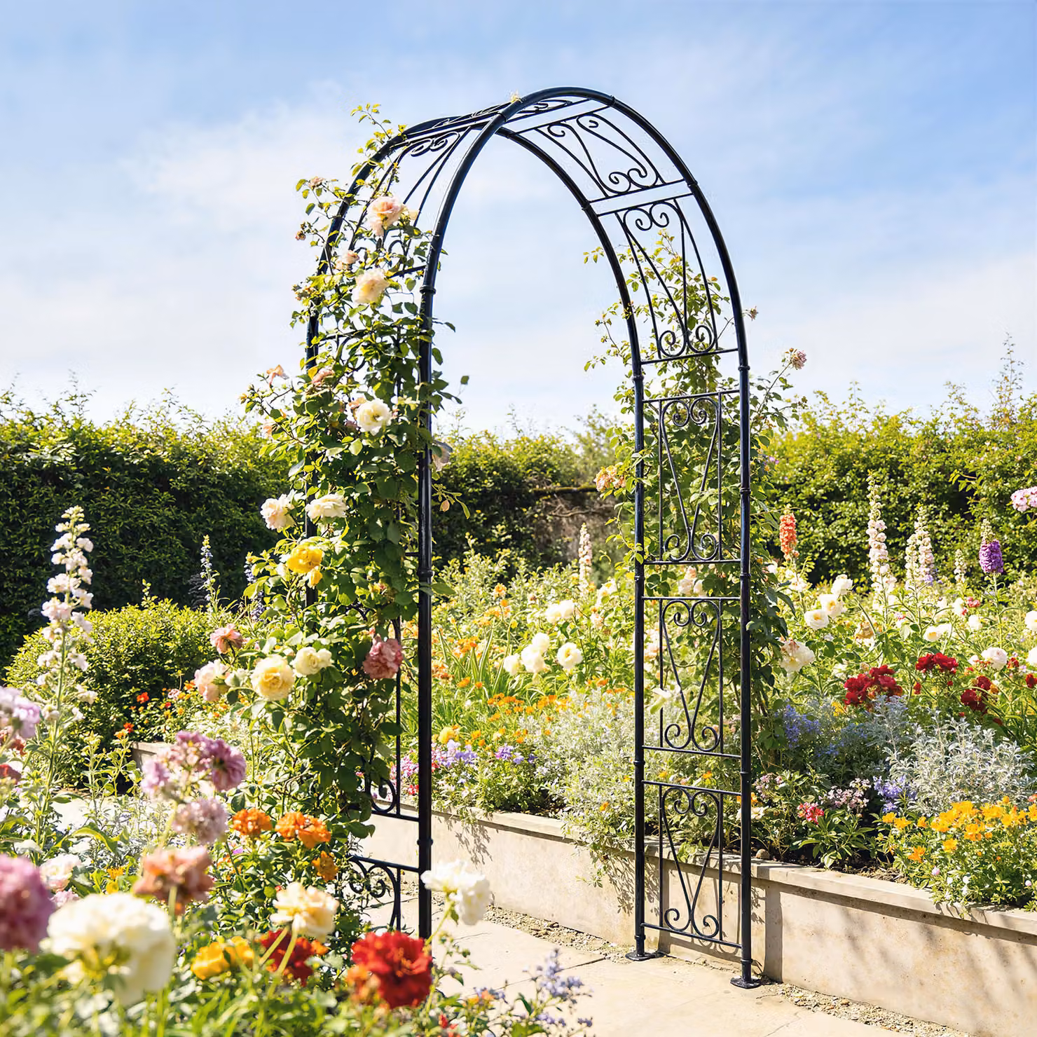 Outsunny Black Metal Garden Arch Trellis for Climbing Plants, W/D/H: 155 x 40 x 246 cm – 2