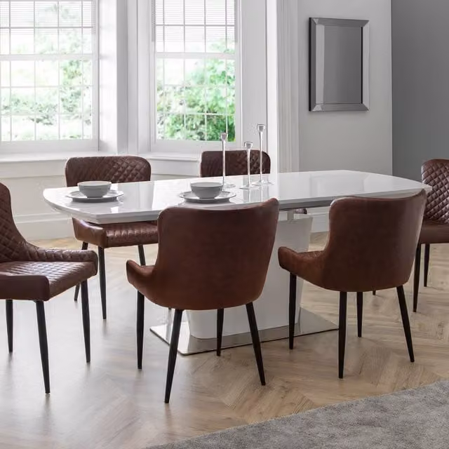 Julian Bowen Como White High Gloss Extendable Rectangular Dining Table and 6 Luxe Chairs Set in Brown