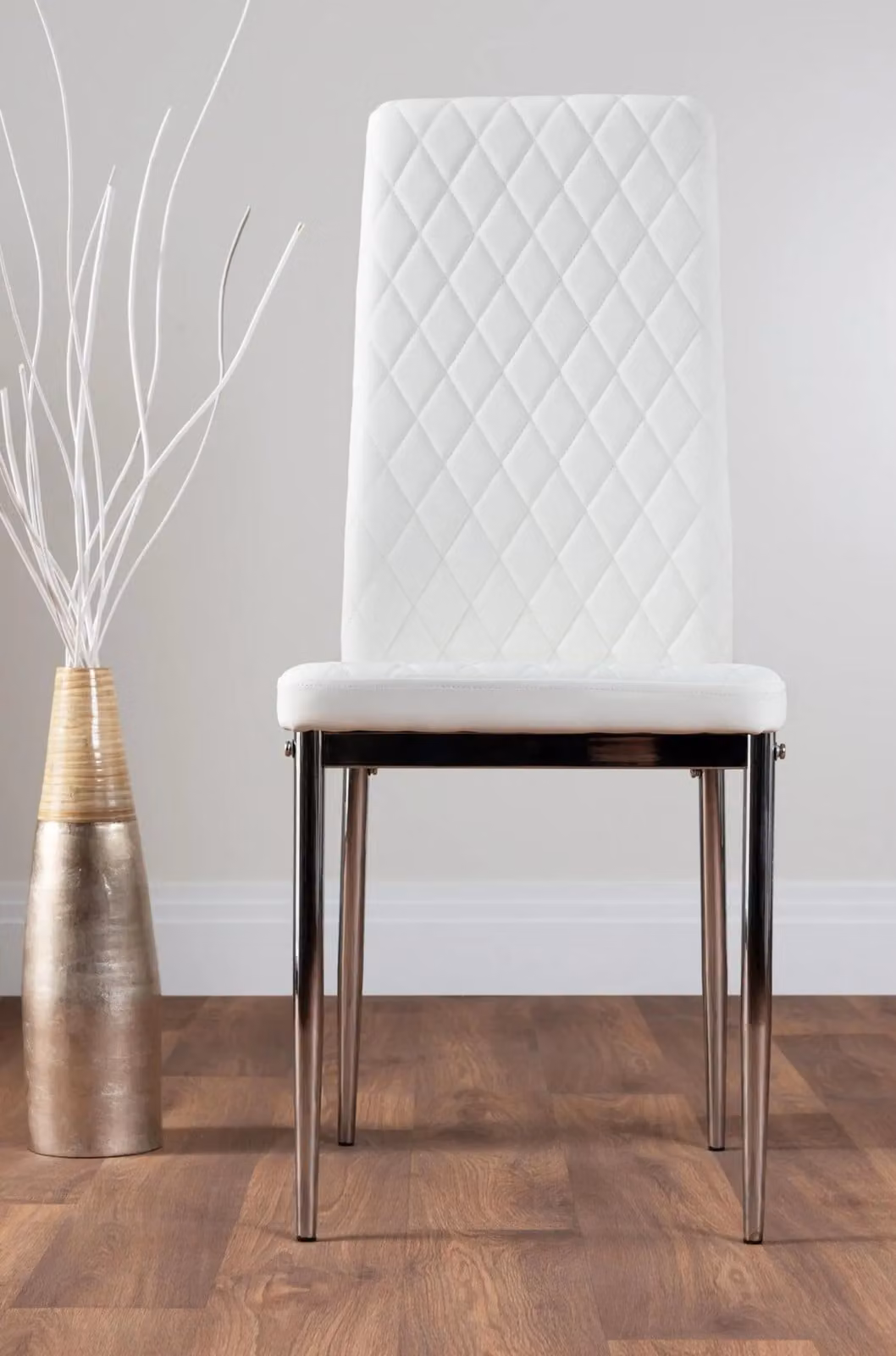FurnitureboxUK Kylo Large Brown Wood Effect Dining Table and 6 White Faux Leather Milan Chrome Leg Chairs – 7