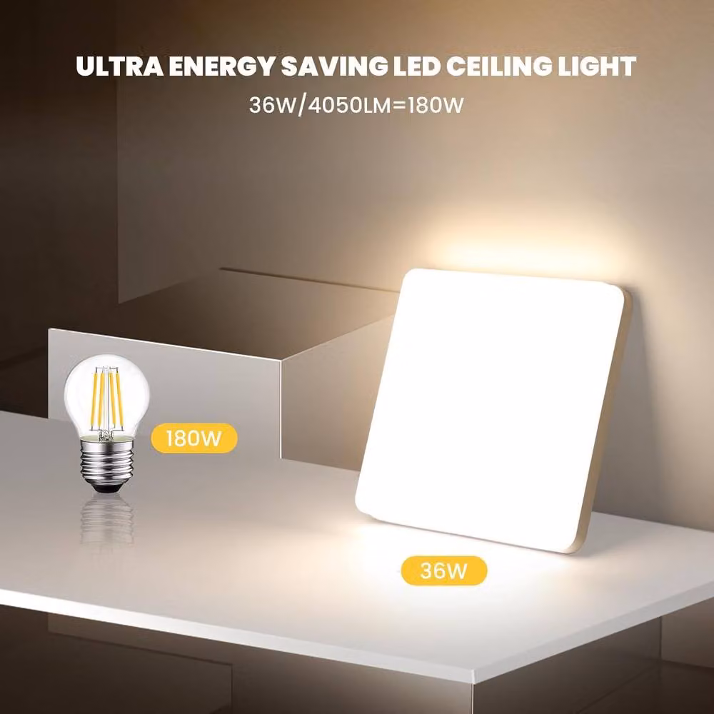 COMELY 36W Modern Square LED Ceiling Light, IP44 Rated, 4000K, White – 3