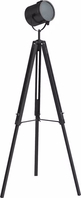 HOMCOM Industrial Tripod Floor Lamp with Adjustable Height and Wood Legs in Black – 1